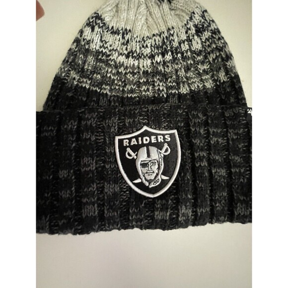 Las Vegas Raiders 47 Brand NFL Knit Beanie Black Grey Silver Puff One Size NEW - Picture 3 of 6